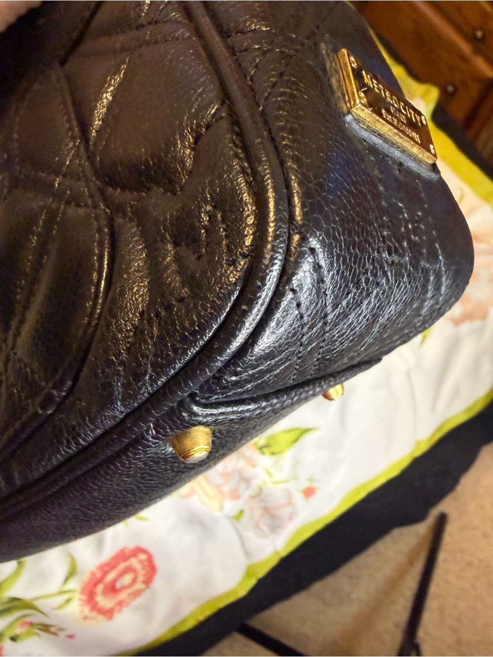 Metrocity Italy Quilted Leather Crossbody Bag – Black & Gold - Picture 11 of 16